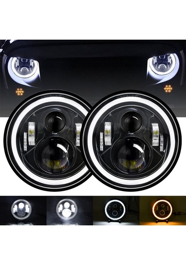 Hallow Aumotop 7" Araba Motosiklet Led Far Drl - Dönüş Sinyali - Düşük Beyaz Ve Kehribar 1 Adet