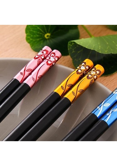 Altın 10 Çift Yemek Çubukları Göz Alıcı Güzel Kaymaz Rahat Kavrama Erişte Yemek Çubukları Altın