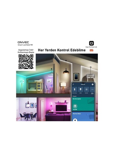 Mufunye Onvec 2gen Tuya 9w Wifi+bluetooth Akıllı Ampul, Rgb Renk Ve Parlaklık Ayarlamalı, Uzak Kumandalı, 806 Lumens, 20.000 Saat Ömür, Ac200-240v 1 Adet Beyaz