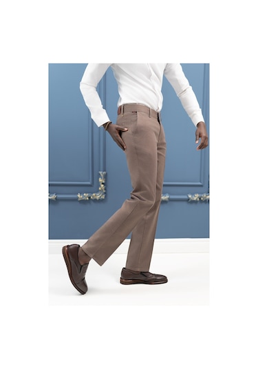 Notra Regular Fit Pamuklu Dokulu Kışlık Gabardin Pantolon Kahverengi