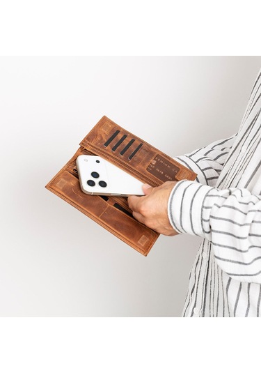 Bloomtenuta Urban Moccasin Hakiki Deri Cüzdan & Telefon Çantası Kahverengi