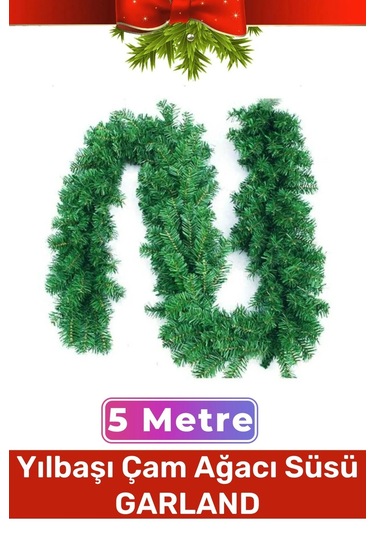 Doğal Görünümlü Dekoratif Yeni Yıl Noel Yılbaşı Çam Ağacı Süsü Garland Büyük Boy 5 Metre