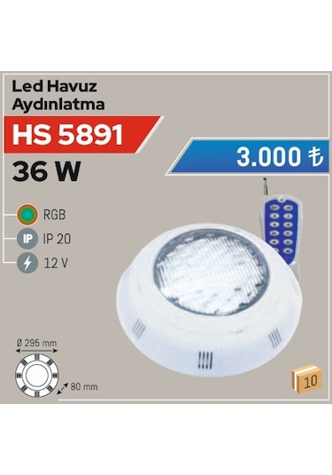 36w Led Havuz Aydınlatma, Rgb Hs 5891 Beyaz