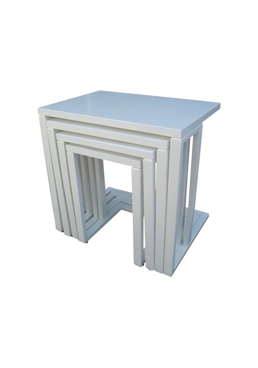 Zigon Sehpa C Torna Kayın Model Tekerlek ayak MDF tabla Parlak beyaz Lake Boya El Yapım