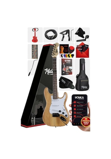 Midex Rph-320wd Ahşap Renk Strat Kasa Sss Elektro Gitar Seti
