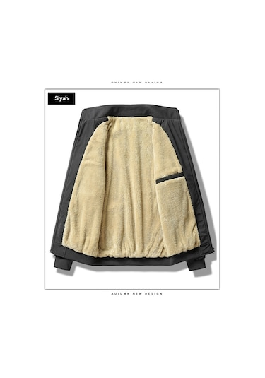 Fleece-lined, Thickened Stand-up Collar Casual Men's Jacket Mavi