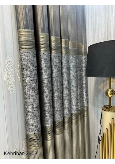 Nivemeshome Kehribar Ft614162 Toprak V-2503 Pano Fon Perde 1/3 Sık Pileli Perde Apm Toprak