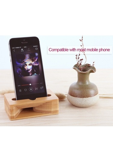 Fortunelane Sarı Şimşek Bambu Fiziksel Hoparlörlü Telefon Tutucu - Modern Tasarım, Geniş Boyut Desteği