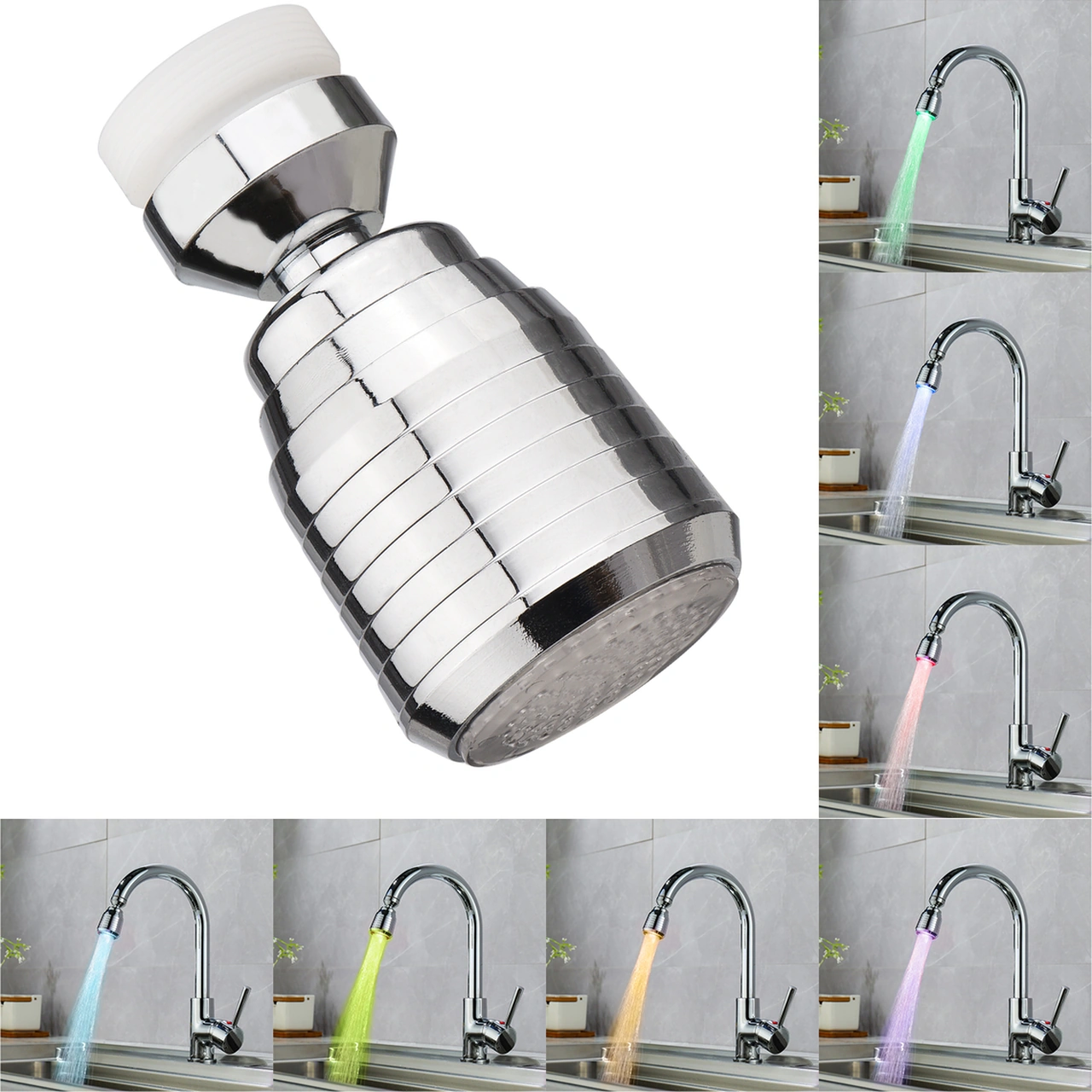 Kosona Led Su Fişi Uçu 360 Döner 7 Renkli Işık Hızlı Flash Su Basıncı İle Çalışır Mutfak/banyo Diğer