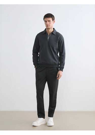 Lc Waikiki Antrasit Fermuar Kapamalı Polo Yaka Erkek Sweatshirt