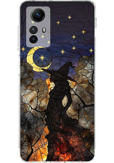 Printify Redmi Note 12s İle Uyumlu Vitray Cadı Saati Tasarımlı Şeffaf Silikon Kılıf Şeffaf