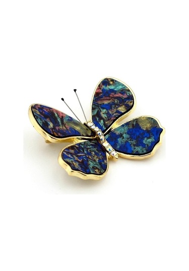 Solfera Renkli Kanatlı Kelebek Parlak Zirkon Taşlı Rozet Broş Rz158