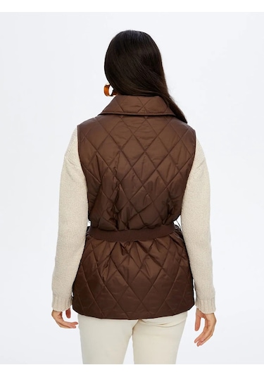 Faik Sönmez Beli Kemer Detaylı Kadın Kapitone Yelek W26kyl003 Kahve