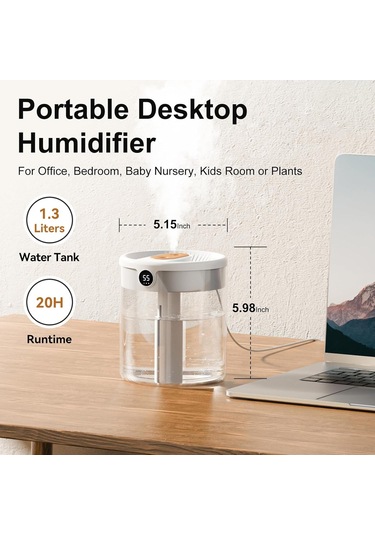 Monyee Ev Ve Ofis İçin 1.3l Soğuk Buharlı Nemlendirici, 20 Saat Kullanım Süresi, 26 Db Sessiz, 360 Çift Açık, Kolay Doldurma-temizleme, Bpa-free