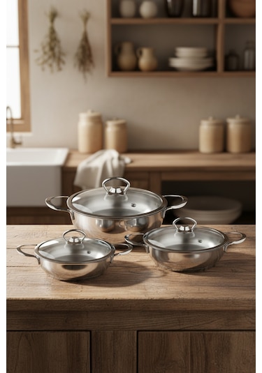 Bernardo Meyra 6 Parça Çelik Sahan Seti 16-18-20 Cm Siyah