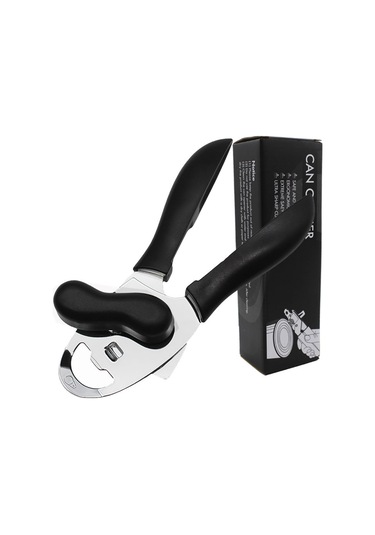 Teltree Paslanmaz Çelik Konserve Açacağı - Kolay Kullanımlı, Kaymaz Saplı Mutfak Aksesuarı Siyah