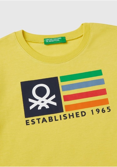 Erkek Çocuk Sarı Benetton Logo Baskılı T-shirt Sarı
