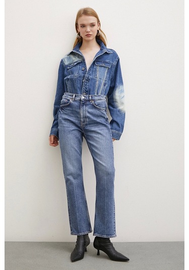 Never More Yüksek Bel Boru Paça Jean Mavi Mavi