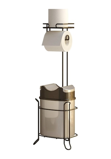 Teknotel Yutan Kapak Çöp Kovası Ve Tuvalet Kağıtlık Mat Siyah+Gri Siyah