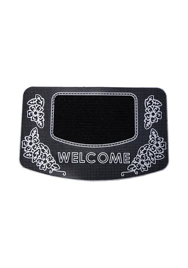 Welcome Yazılı Kauçuk Toz Tutucu Kapı Önü Paspası Gri