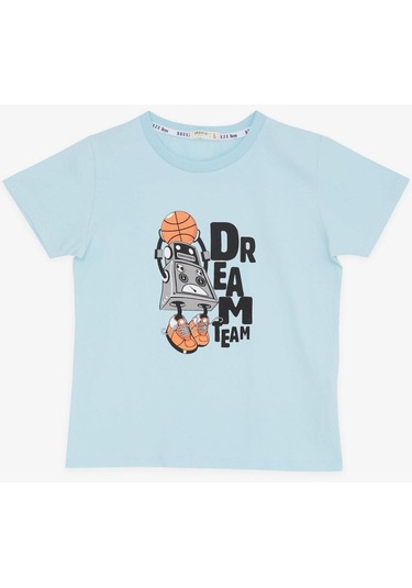 Erkek Çocuk Pamuklu Rahat Kesim Robot Baskılı Tshirt-12821-mavi Mavi