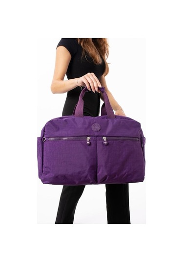 Novahub Seyehat Spor Çantası Kabin Boy Valiz 45 35 Cm Omuz Ve Çapraz Askılı Hafif Klinkır Çanta Su İtici Mor Mor