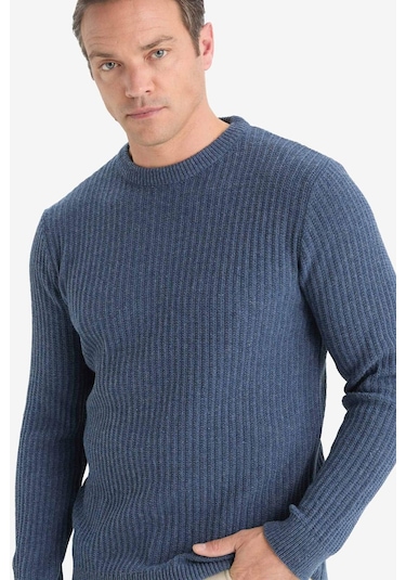 Defacto Standart Fit Bisiklet Yaka Basic Dokulu Triko Kazak E0811ax25wnın34 İndigo