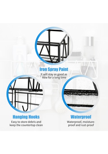 Ruicoo Siyah Demir Duvar Montajlı Banyo Dolabı, Kağıt Havlu Tutucu, 3 Kanca, Su Tüpü Deseni, Kusursuz Yapıştırıcı İle Zımpara, Şampuan, Sabun Depolama Siyah