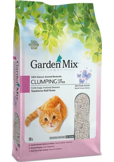 Garden Mix Bebek Pudrası Kokulu İnce Topaklaşan Bentonit Kedi Kumu 10 L