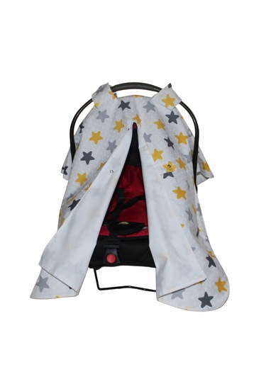 Bebek Puset Örtüsü Çift Katlı Astarlı Puset Örtüsü Sarı Yıldız Desenli Çıt Çıtlı Puset Örtüsü Açık Sarı