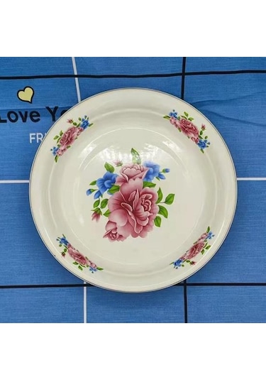 Yemek Tabağı Porselen Büyük Kapasiteli Çiçek Desenli Zarif Meze Yemek Servis Emaye Tabak D