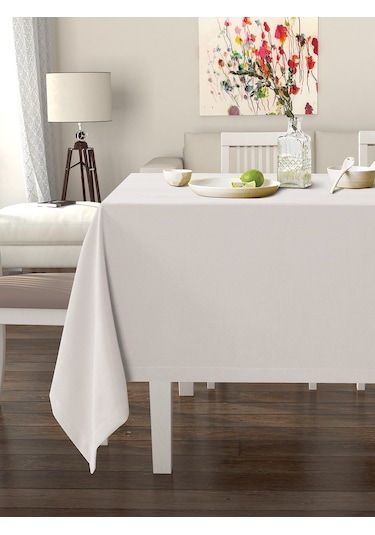 Ekru Renk Masa Örtüsü Kadife Dokulu Leke Tutmaz Ekru