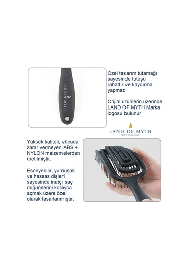 Land Of Myth LOM1271 Üç Boyutlu Esnek Saç Açma ve Tarama Fırçası Flexible Pro Brush Siyah