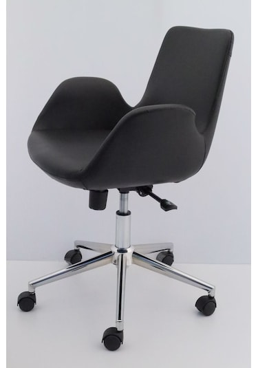 Hava Siyah Deri Ofis Sekreter Çalışma Sandalyesi