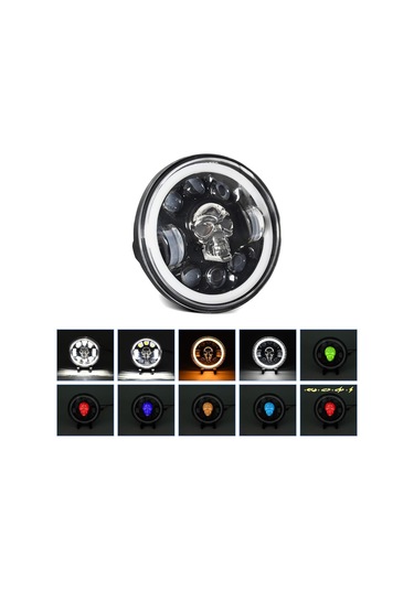 Geeksen Jeep Wrangler 5.75 İnç Led Kafatası Farı, Motor/gösterge Araç Modifikasyonu, Mavi Melek Gözü Siyah Kasa