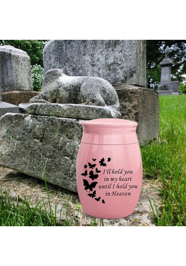 Homyl Çinko Alaşım Pet Urns Konteyner Kavanoz Kelebek-pembe Altın