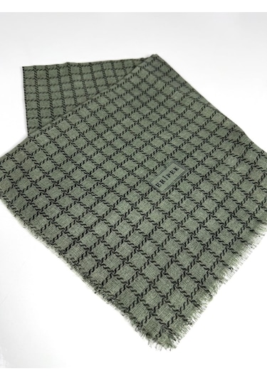 Eripek Desenli Flamalı Keten Eşarp- 06112 Yeşil