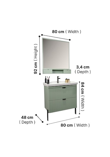 Kobos Noble 80 Cm Banyo Dolabı Seti Mint Yeşil