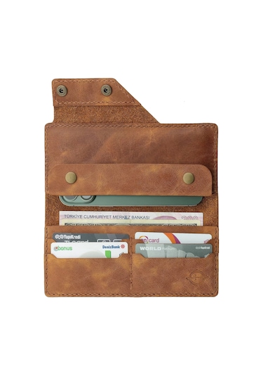 Twingold İsme Özel Dikey Çıtçıtlı Uzun Cüzdan - %100 Rainbow Deri - A010006 - Camel Camel