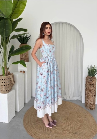 Yoa Cep Detaylı Elbise Mavi