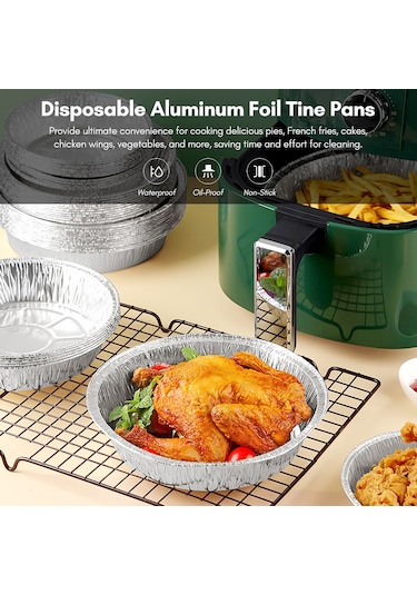 Youmex Alüminyum Folyo Fırın Tepsisi - Hava Fritözü İçin, Yağ Geçirmez, Isı Dayanıklı, 7 İnç Derin, 50 Adet, Temizlemeden Kullanın Çok Renkli