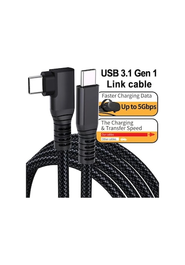 Willowhaven Meta Quest 3s 3 2 Pro Pico 4 Ultra Pc Steam Vr 90 Derece Type C Nylon Örgü 10ft Siyah Şarj Kablosu