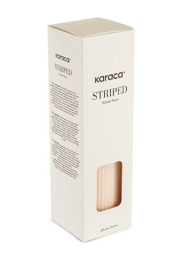 Karaca Striped Tırtıklı Sütun Mum 20 cm Bej