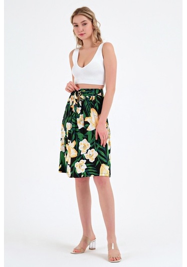 Brz Collection Çiçek Desenli Viskon Etek Çok Renkli