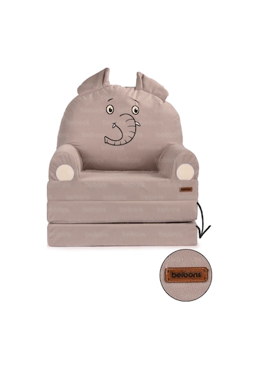 Portatif Katlanabilir Sevimli Çocuk Koltuğu - 3 Katlı Çocuk Yatak Koltuk - Taşınabilir Bebek Koltuğu Gri