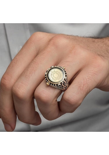 Çift Tarafli Mührü Süleyman İşleme 925 Gümüş Erkek Yüzük