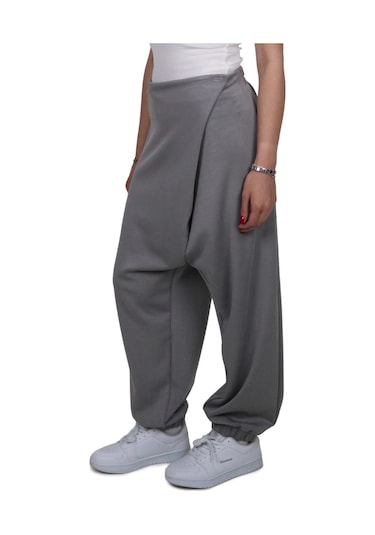 Kadın Modal Kumaş Yumuşak Dokulu Gri Şalvar Pantolon Gri