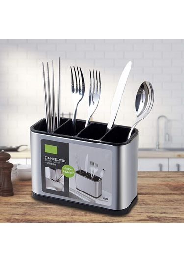 Xindoker Paslanmaz Çelik Mutfak Eşyası Kurutma Rafı, 4 Bölmeli Büyük Kapasiteli Aksesuar Siyah