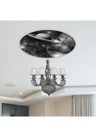 Cam Avize Göbeği | Galaksi Desen | Siyah-Beyaz Fon | Çap50cm Galaksi Desen - Beyaz - Siyah
