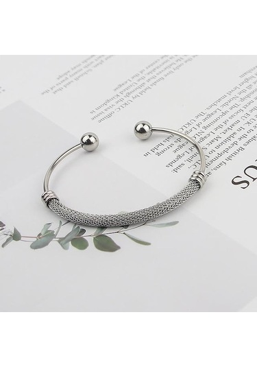 Novahub Gümüş Basit Paslanmaz Çelik Bükülmüş Hasır Açılış Çelik Bilyalı Bayan Bileklik Doğum Günü Gümüş Gümüş